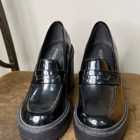 Madden Girl Shiny Black Chunky Loafers - Picture 3 of 6